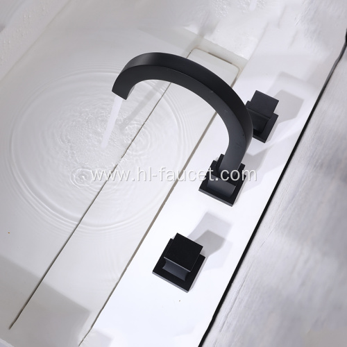 Black 3-hole double handle brass swivel faucet